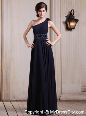 Navy Blue One Shoulder Homecoming Dress With Beaded and Flower