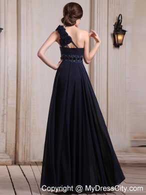 Navy Blue One Shoulder Homecoming Dress With Beaded and Flower