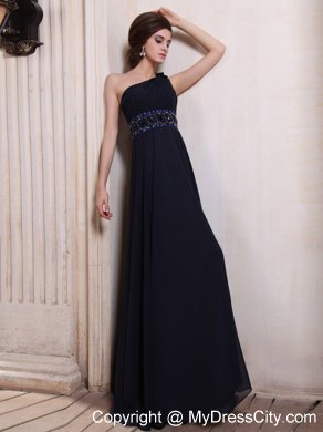 Navy Blue One Shoulder Homecoming Dress With Beaded and Flower