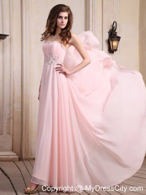 Baby Pink Chiffon Homecoming Dress With Beading and Brush For Party