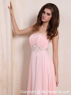 Baby Pink Chiffon Homecoming Dress With Beading and Brush For Party