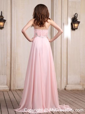 Baby Pink Chiffon Homecoming Dress With Beading and Brush For Party