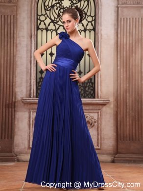 Royal Blue Homecoming Dress in One Shoulder With Flower And Pleats