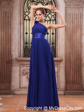 Royal Blue Homecoming Dress in One Shoulder With Flower And Pleats