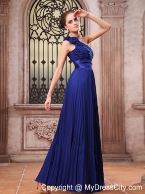 Royal Blue Homecoming Dress in One Shoulder With Flower And Pleats