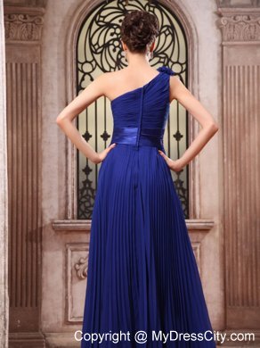 Royal Blue Homecoming Dress in One Shoulder With Flower And Pleats