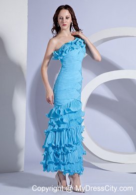 Pleat Decorate One Shoulder Ankle-length Homecoming Dress With Ruffles