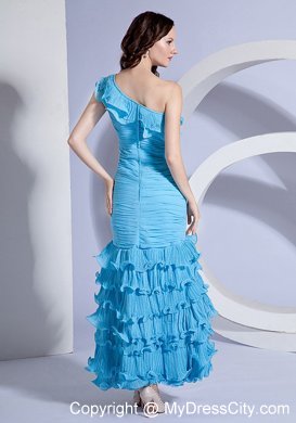 Pleat Decorate One Shoulder Ankle-length Homecoming Dress With Ruffles