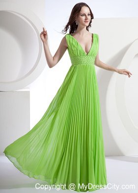 A-Line Deep V-neck Chiffon Homecoming Dress With Pleats And Beading