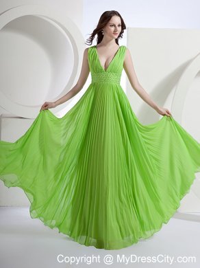 A-Line Deep V-neck Chiffon Homecoming Dress With Pleats And Beading