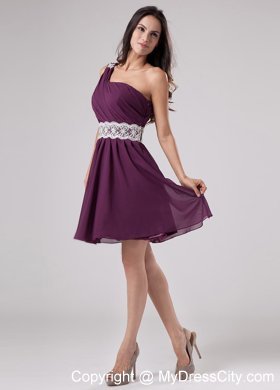 Purple One Shoulder 2014 Sash and Ruche Decorate Homecoming Dress