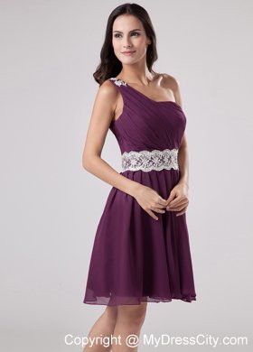 Purple One Shoulder 2014 Sash and Ruche Decorate Homecoming Dress