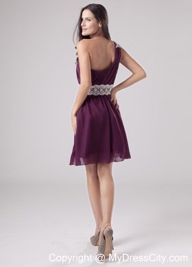 Purple One Shoulder 2014 Sash and Ruche Decorate Homecoming Dress