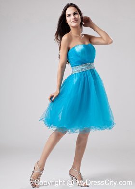 2014 Teal Strapless Organza Homecoming Dress With Sash and Ruche