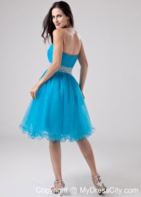 2014 Teal Strapless Organza Homecoming Dress With Sash and Ruche