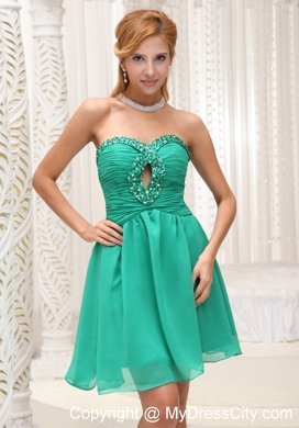 Ruche and Bead Decorate Green Chiffon Gown Homecoming Dress