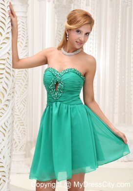 Ruche and Bead Decorate Green Chiffon Gown Homecoming Dress