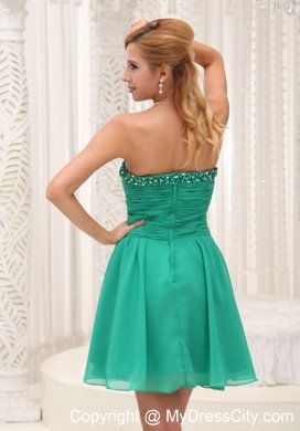 Ruche and Bead Decorate Green Chiffon Gown Homecoming Dress