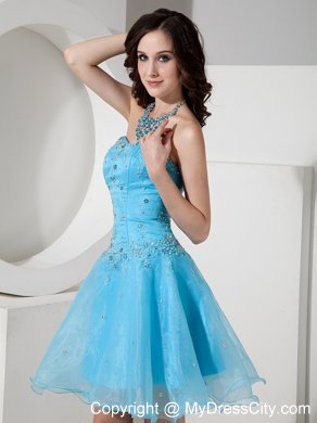 Customize Baby Blue Homecoming Dress Beaded Mini-length Design