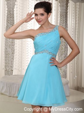 Aqua One Shoulder Beaded Homecoming Dress Mini-length Style