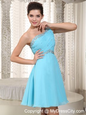 Aqua One Shoulder Beaded Homecoming Dress Mini-length Style