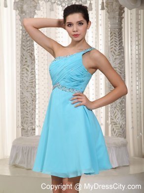 Aqua One Shoulder Beaded Homecoming Dress Mini-length Style