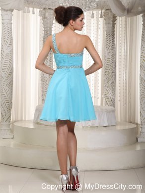 Aqua One Shoulder Beaded Homecoming Dress Mini-length Style