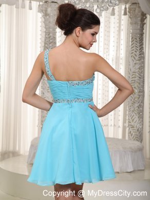 Aqua One Shoulder Beaded Homecoming Dress Mini-length Style