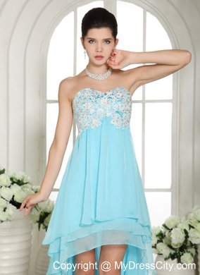 Aqua Blue High-low Homecoming Dress with Appliques Decorate