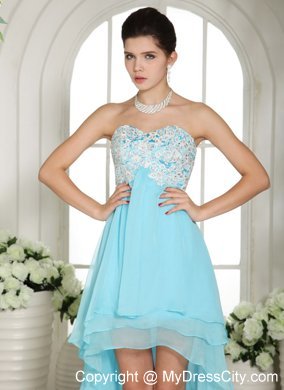 Aqua Blue High-low Homecoming Dress with Appliques Decorate