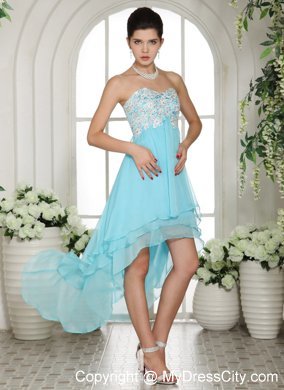 Aqua Blue High-low Homecoming Dress with Appliques Decorate