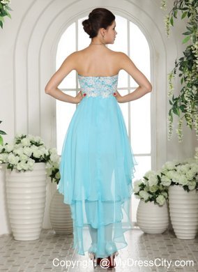 Aqua Blue High-low Homecoming Dress with Appliques Decorate