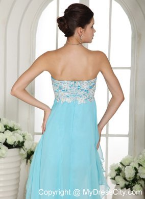 Aqua Blue High-low Homecoming Dress with Appliques Decorate