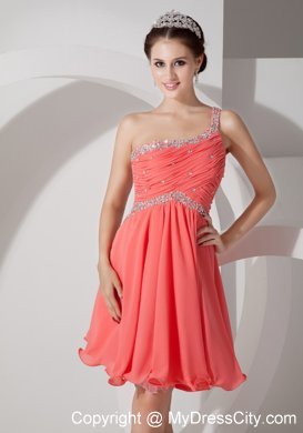 Orange Red Beading and Ruche Homecoming Dress One Shoulder Style