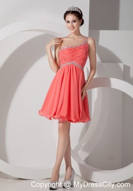 Orange Red Beading and Ruche Homecoming Dress One Shoulder Style