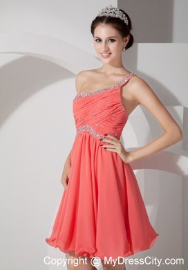 Orange Red Beading and Ruche Homecoming Dress One Shoulder Style