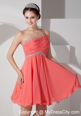 Orange Red Beading and Ruche Homecoming Dress One Shoulder Style