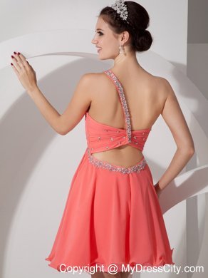 Orange Red Beading and Ruche Homecoming Dress One Shoulder Style