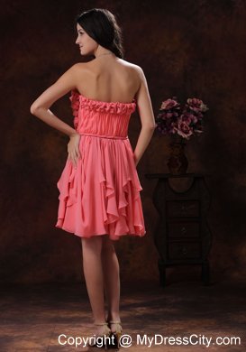 2014 Watermelon Flowers Decorate Chiffon Short Homecoming Dress