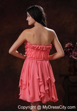 2014 Watermelon Flowers Decorate Chiffon Short Homecoming Dress