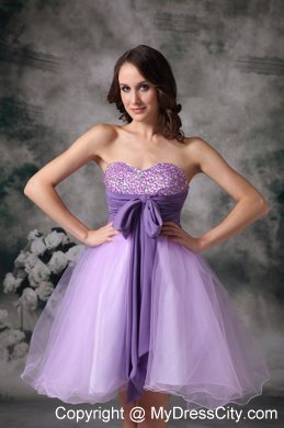 Customize Lilac A-line Beading Homecoming Dress With Bowknot