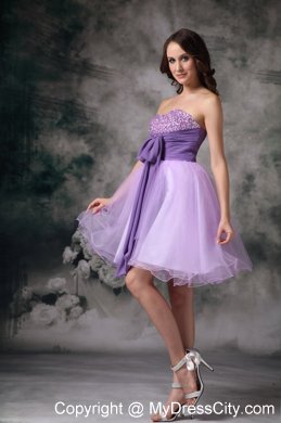 Customize Lilac A-line Beading Homecoming Dress With Bowknot