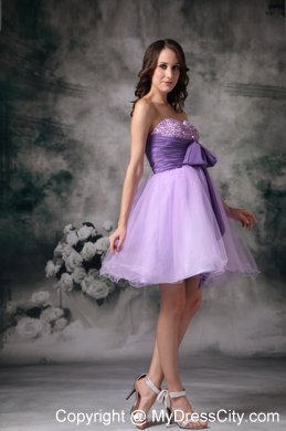 Customize Lilac A-line Beading Homecoming Dress With Bowknot