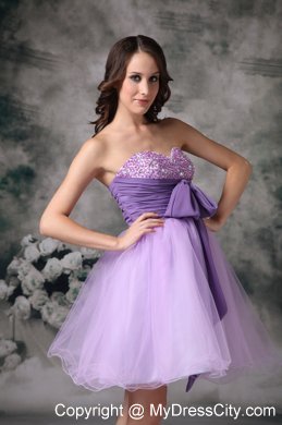 Customize Lilac A-line Beading Homecoming Dress With Bowknot