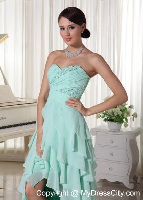 Chiffon Layered High Low Homecoming Dress With Beading and Ruche