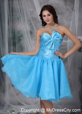 Aqua Blue A-line Pleat and Bow Decorate Homecoming Dress