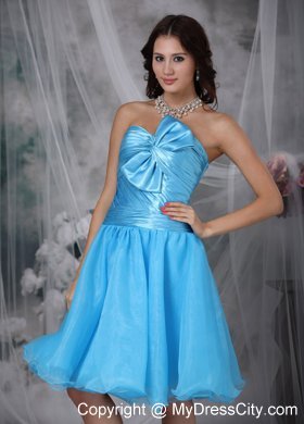 Aqua Blue A-line Pleat and Bow Decorate Homecoming Dress