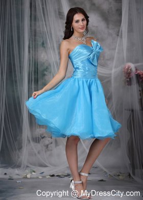 Aqua Blue A-line Pleat and Bow Decorate Homecoming Dress