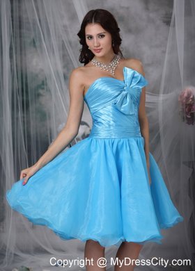 Aqua Blue A-line Pleat and Bow Decorate Homecoming Dress