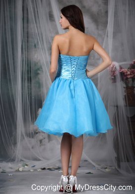 Aqua Blue A-line Pleat and Bow Decorate Homecoming Dress